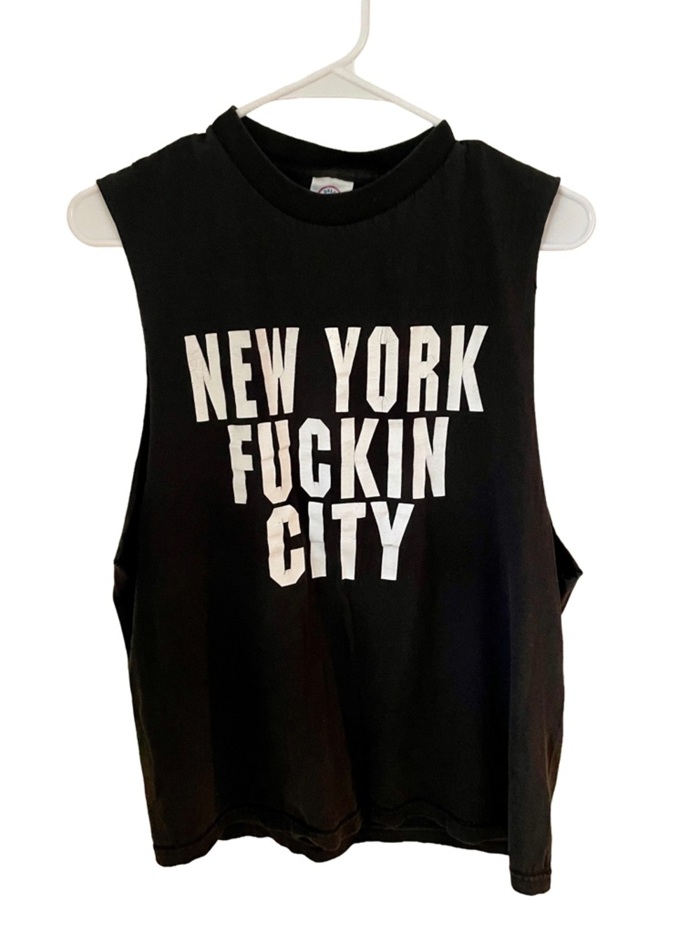 Delta Black Graphic Muscle Tank with White New York Print